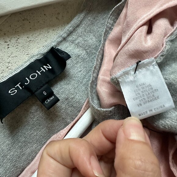 St. John Knit Wool Silk Beaded V-Neck Blush Gray Layered Sweater‎ Semi Sheer S - Picture 5 of 8